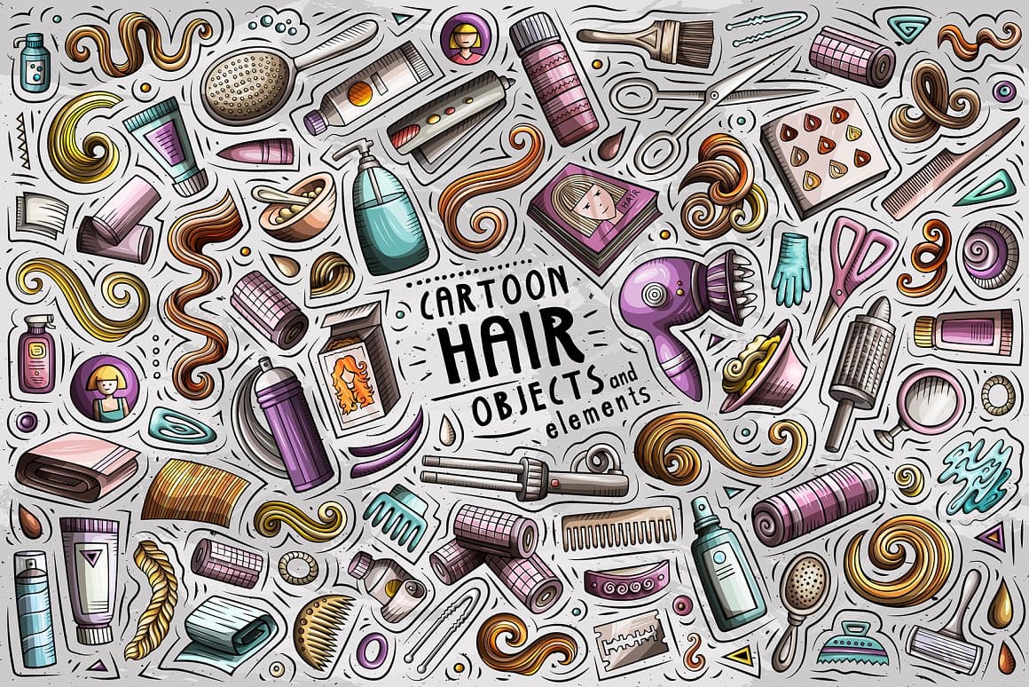Hair Salon Cartoon Objects Set Preview 1.