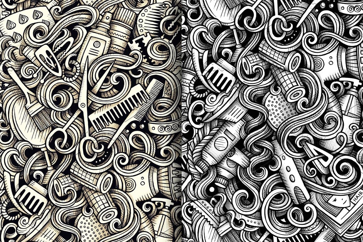 Hairstyle Graphic Doodle Patterns Preview 2.