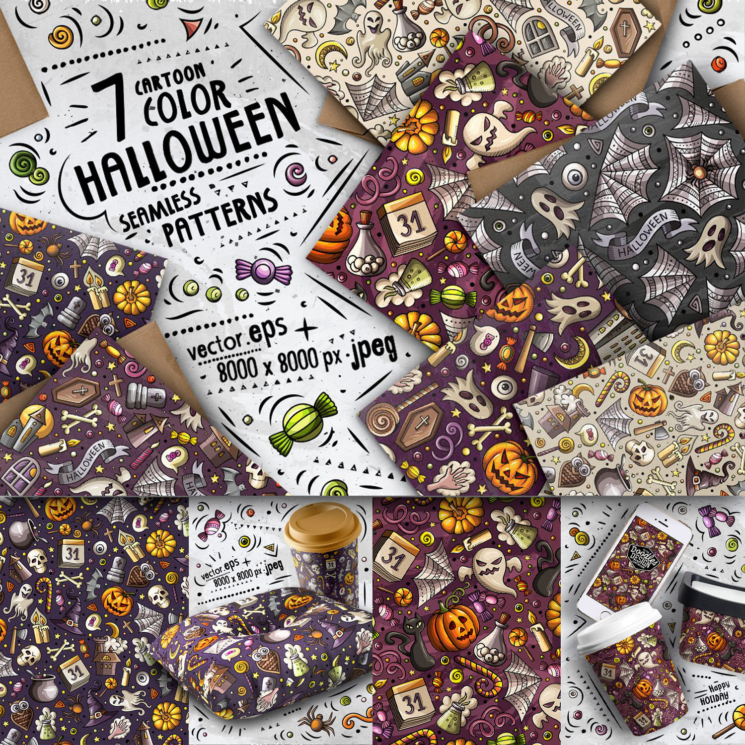 Halloween Cartoon Seamless Patterns 1500 1500 2.