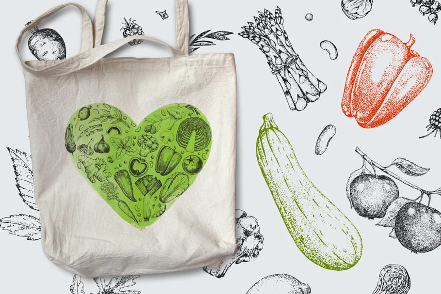 hand drawn vegetables and fruit illustrations pack.