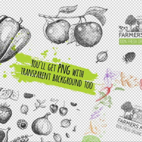 hand drawn vegetables and fruit backgrounds.
