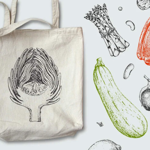 hand drawn vegetables and fruit graphics set.