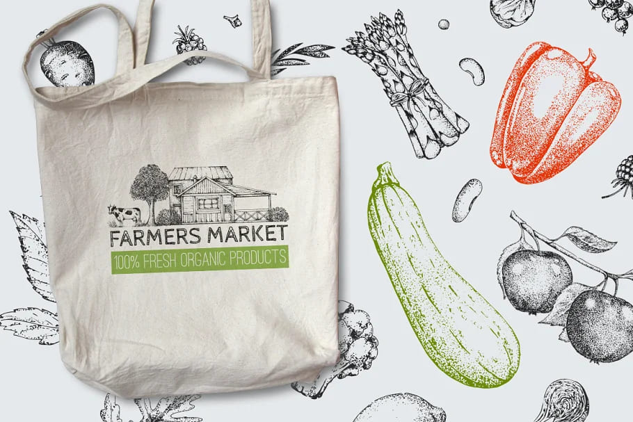 hand drawn vegetables and fruit art.