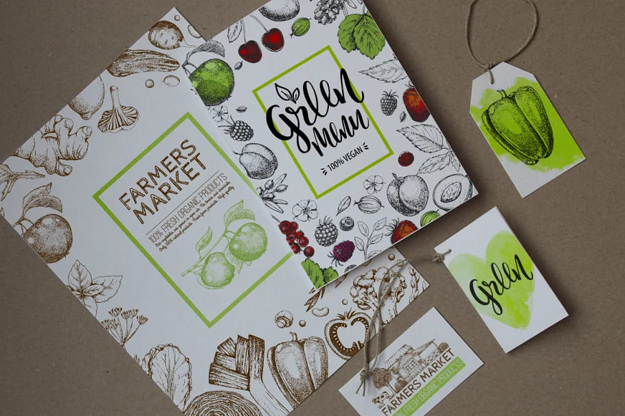 hand drawn vegetables and fruit illustrations set.