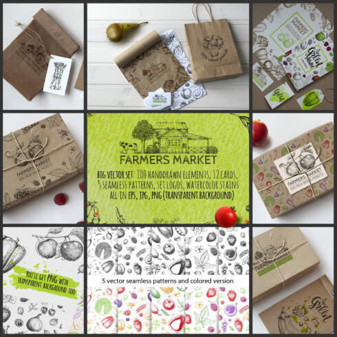 hand drawn vegetables and fruit clipart collection.
