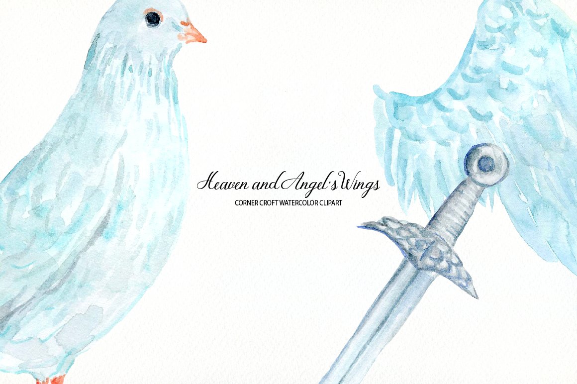 Blue dove and sword on a white background.