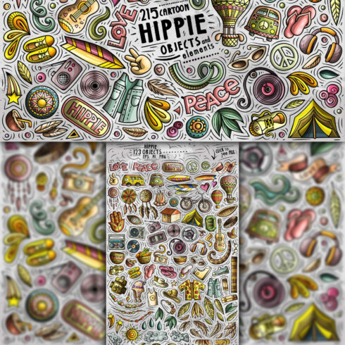 Hippie Cartoon Objects Set 1500 1500 1.