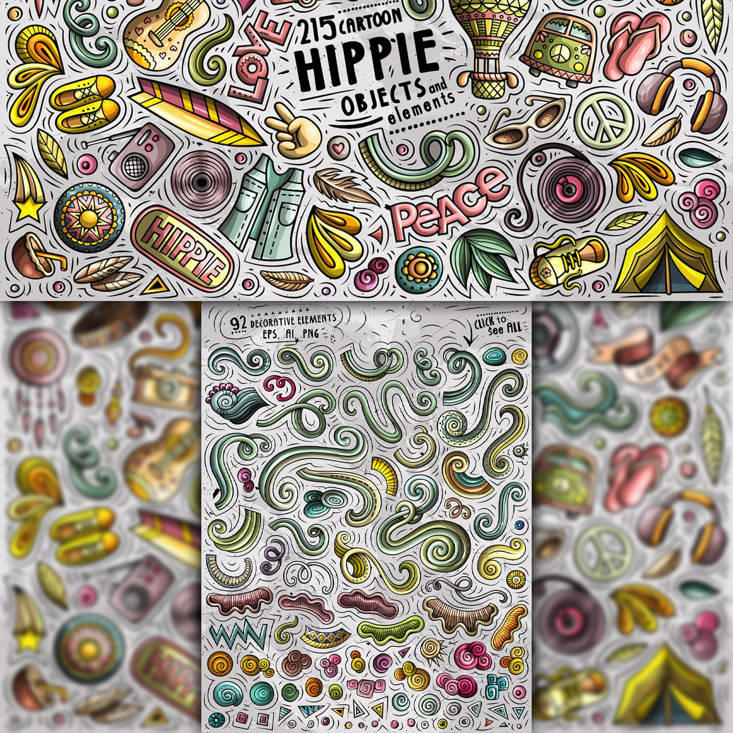 Hippie Cartoon Objects Set 1500 1500 2.
