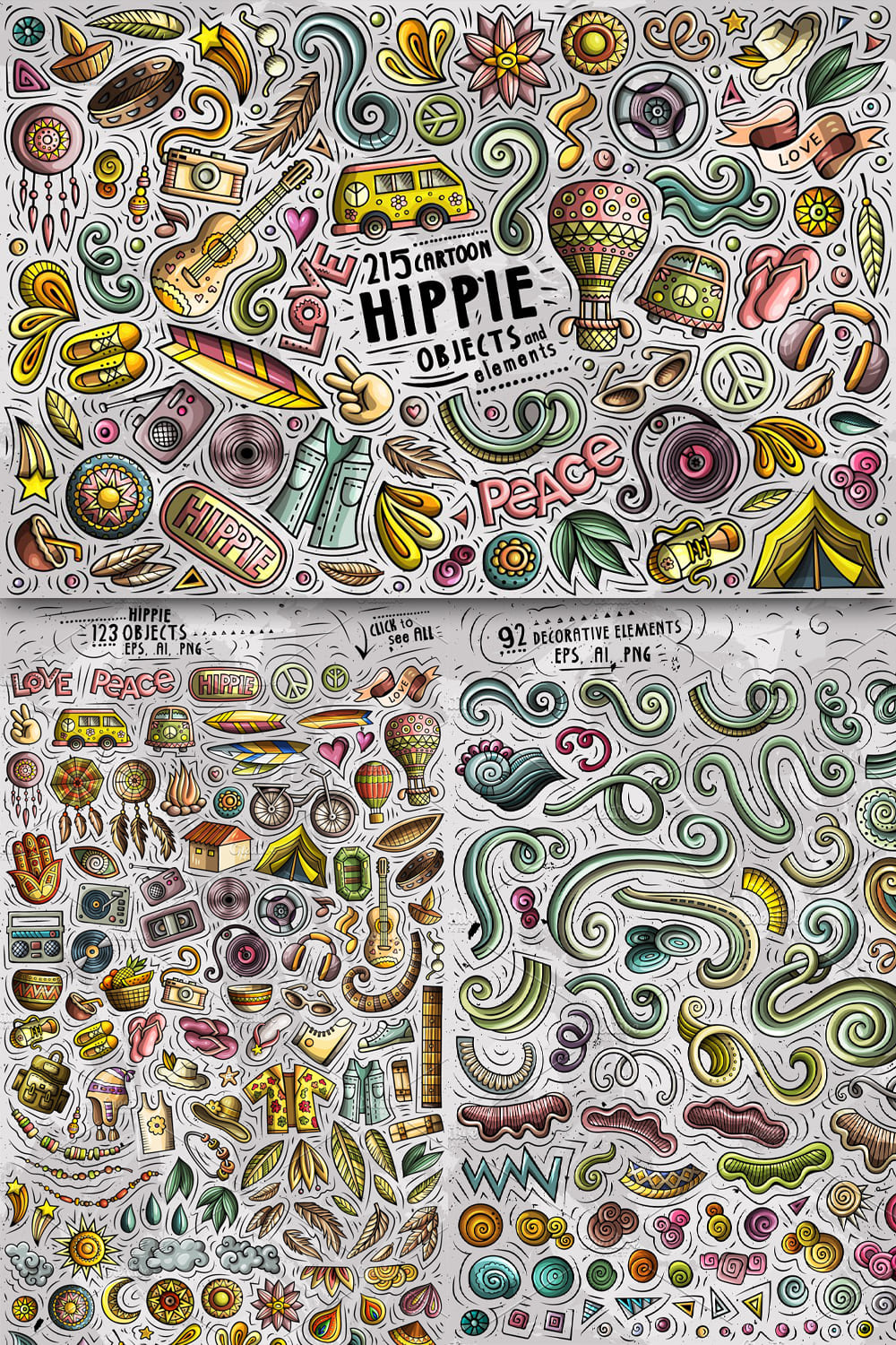Hippie Cartoon Objects Set Pinterest 1000 1500.