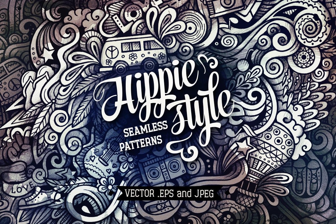 Hippie Graphic Doodles Patterns Preview 1.