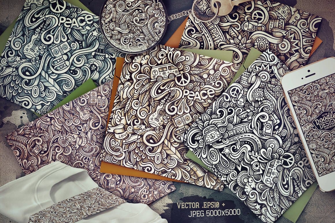 Hippie Graphic Doodles Patterns Preview 2.