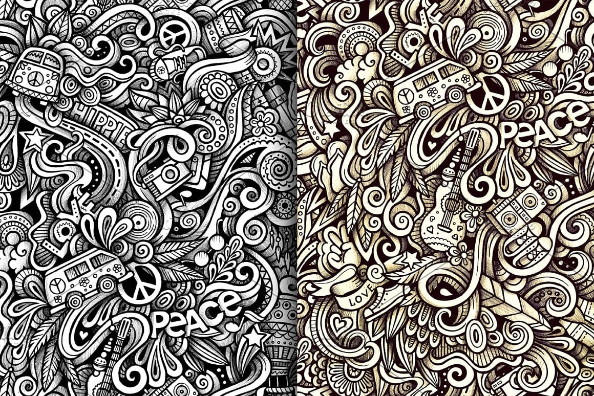 Hippie Graphic Doodles Patterns Preview 3.