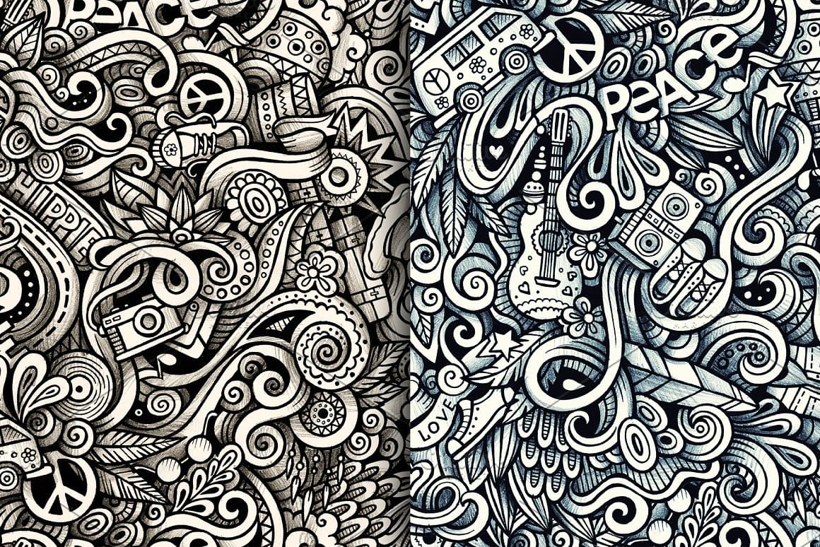 Hippie Graphic Doodles Patterns Preview 4.
