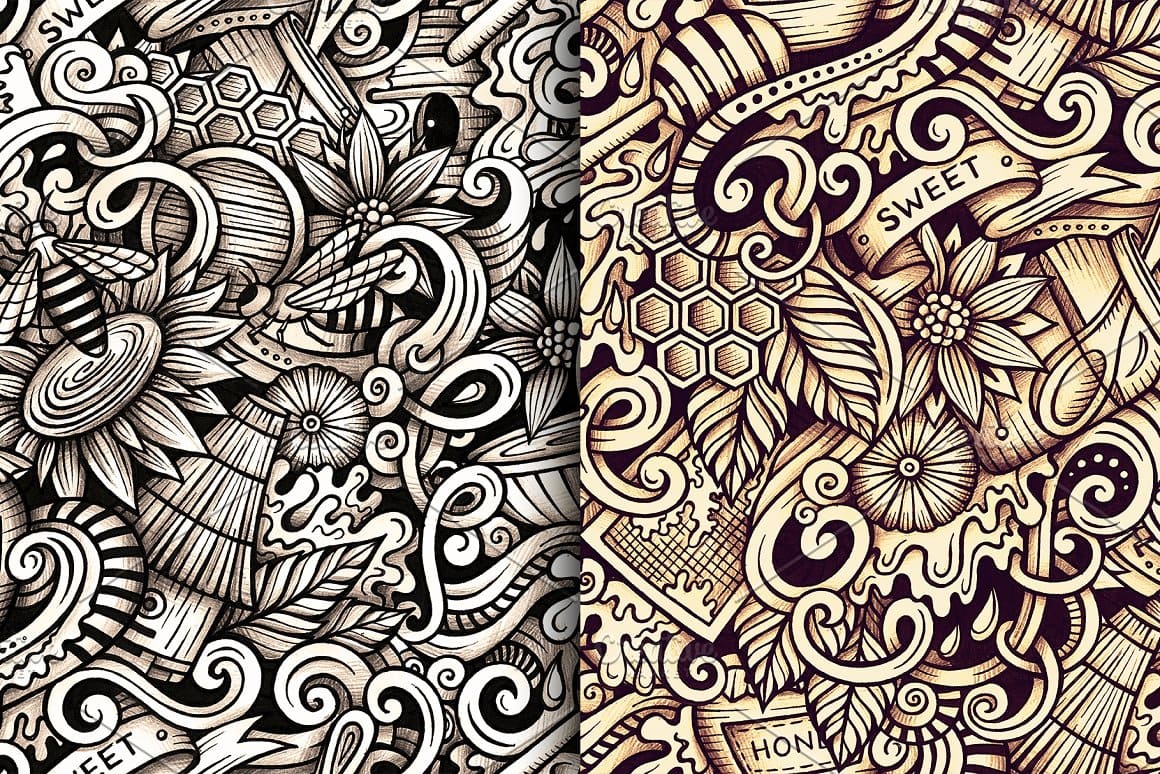 Honey Graphics Doodles Patterns Preview 4.