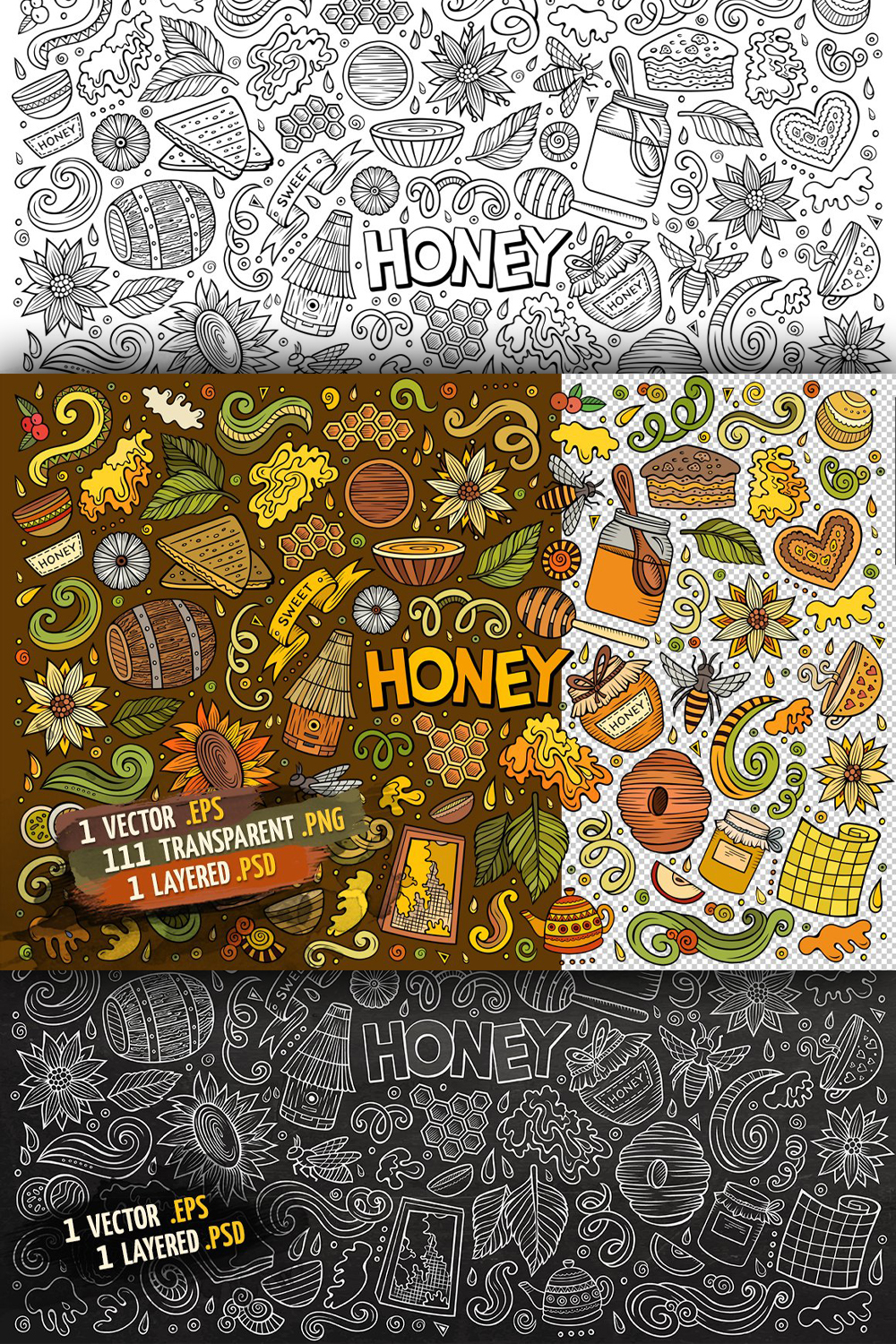 Honey objects symbols set pinterest.