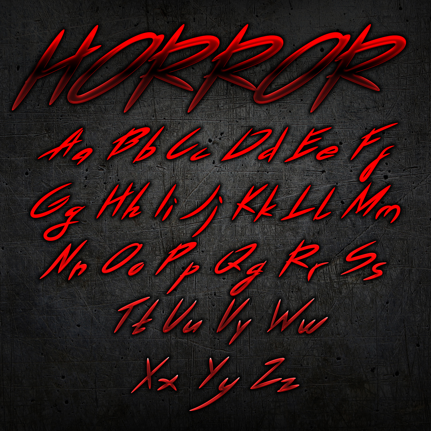 Presentation of the alphabet using blood style.