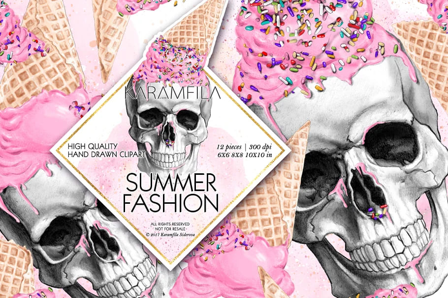 ice cream skulls illustrations.