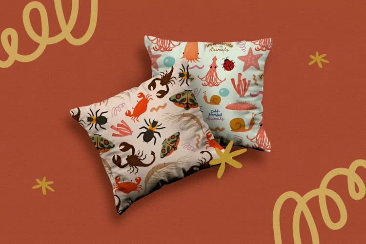 invertebrate animals pillows mockup.