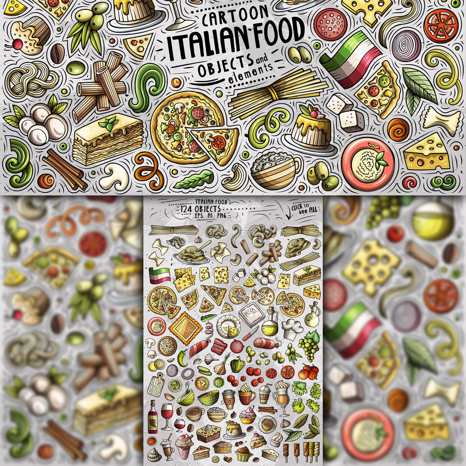 Italian Food Cartoon Objects Set 1500 1500 1.