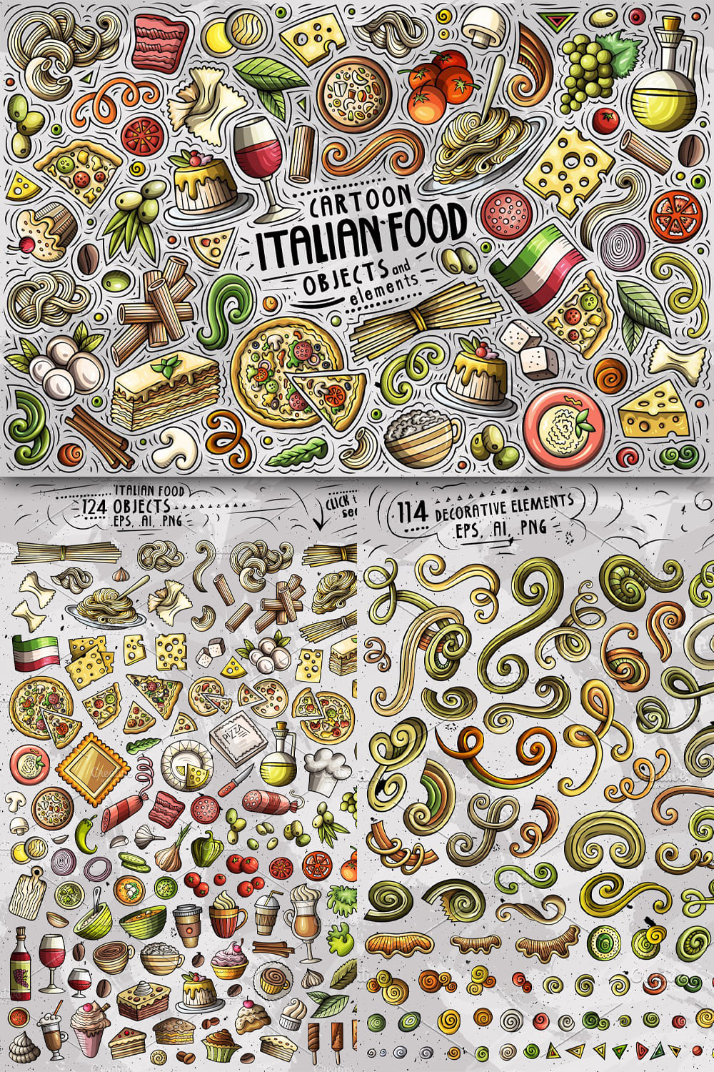Italian Food Cartoon Objects Set Pinterest 1000 1500.