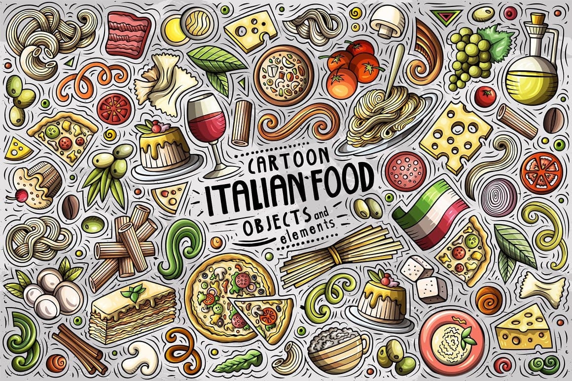 Italian Food Cartoon Objects Set Preview 1.
