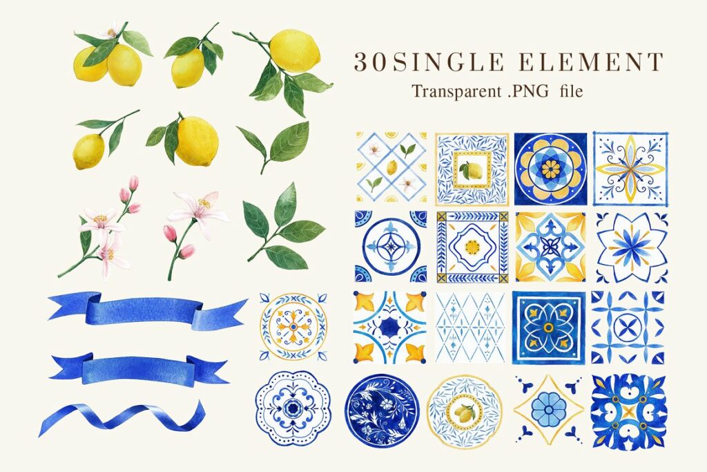 Italian Lemon Tile Watercolor – MasterBundles