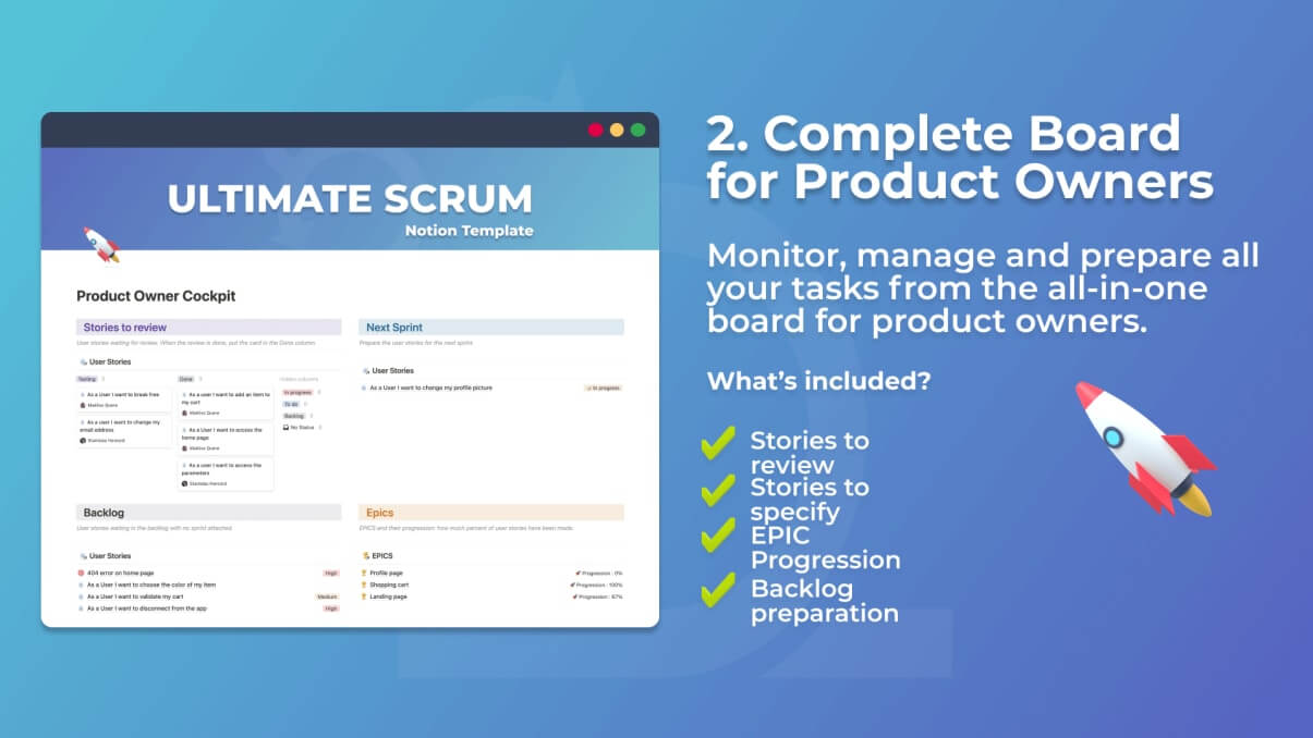 Monitor, manage and prepare all tasks from the all-in-one board for product owners.