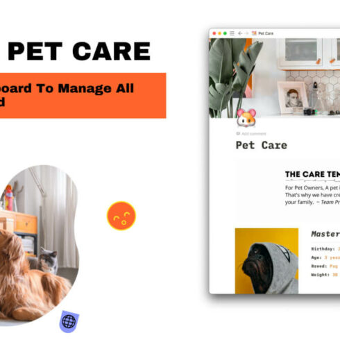 A notion dashboard to manage all what's pet's need.