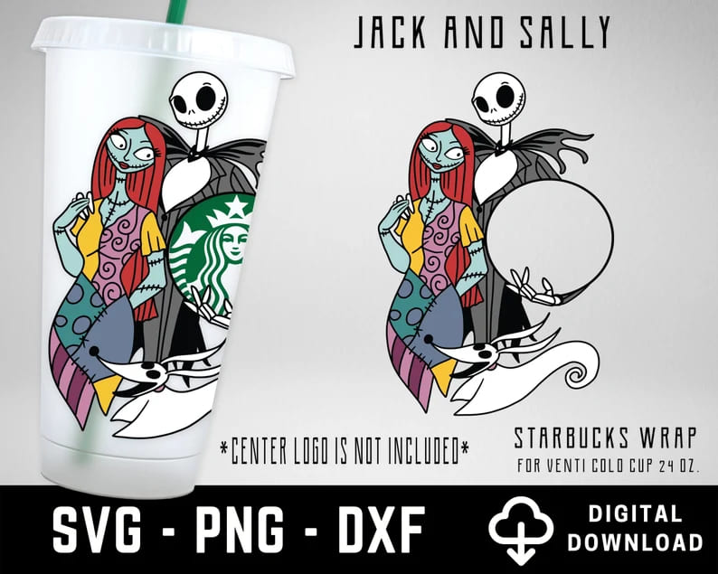 jack and sally starbucks cold cup svg.