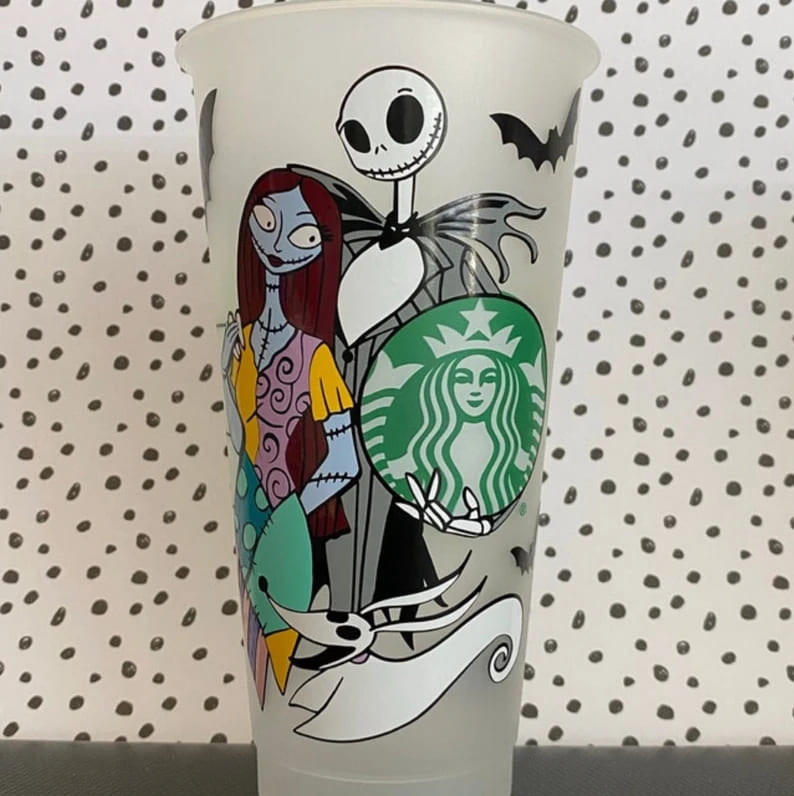 jack and sally starbucks cold cup svg illustrations.