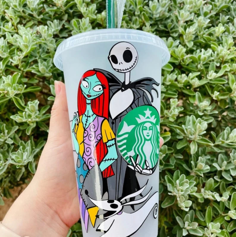 jack and sally starbucks cold cup svg clipart.