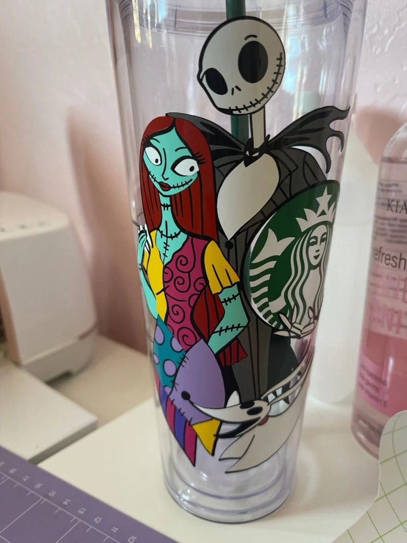 jack and sally starbucks cold cup svg design.