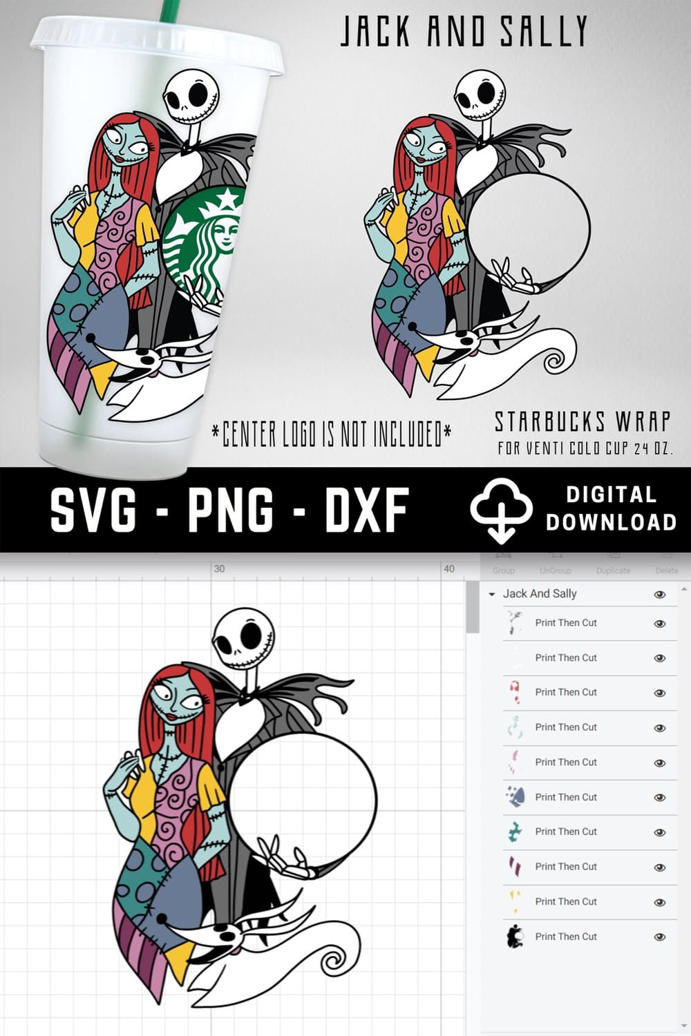 Jack And Sally SVG Starbucks Cold Cup pinterest image.