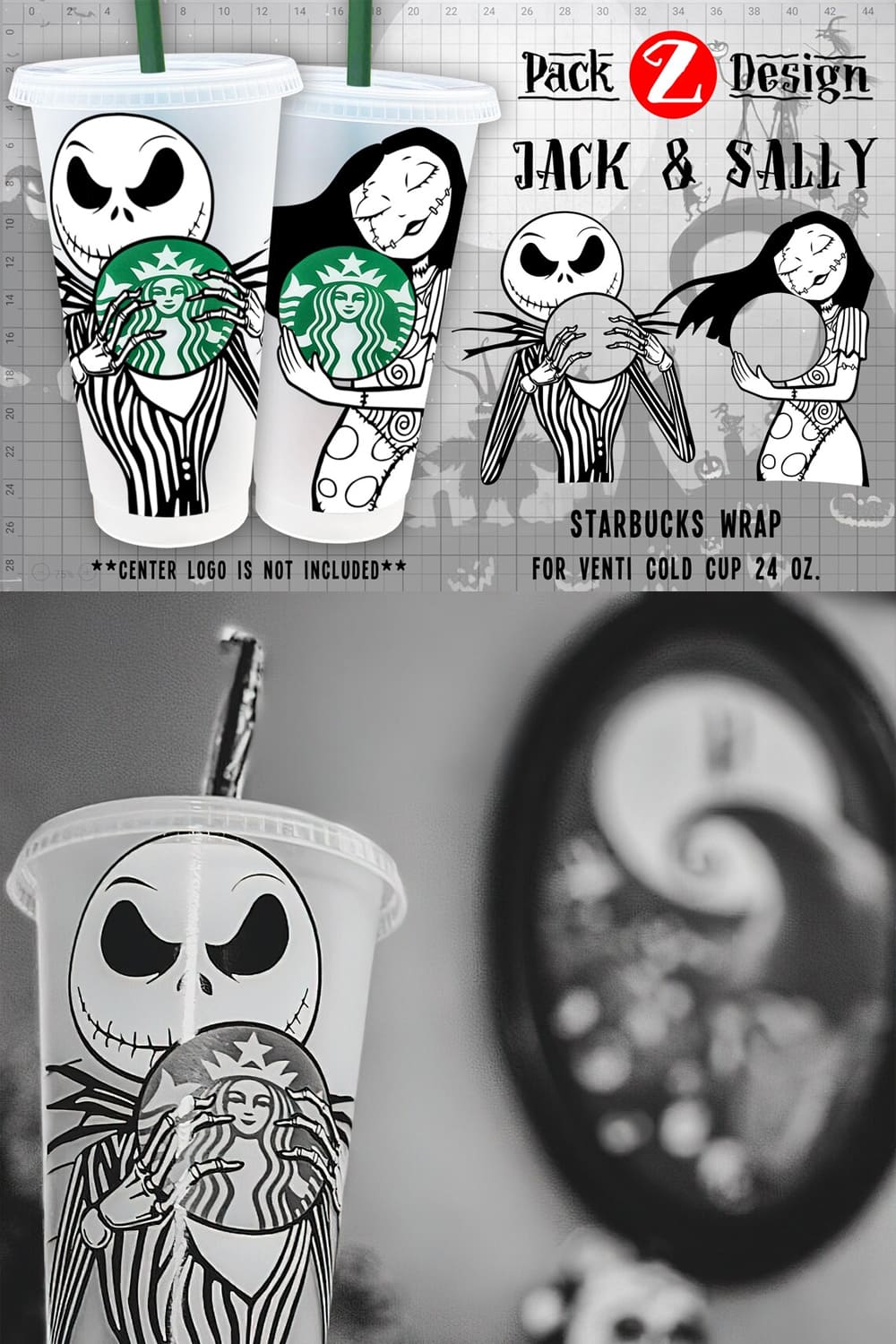 Jack And Sally Starbucks Cold Cup SVG pinterest image.