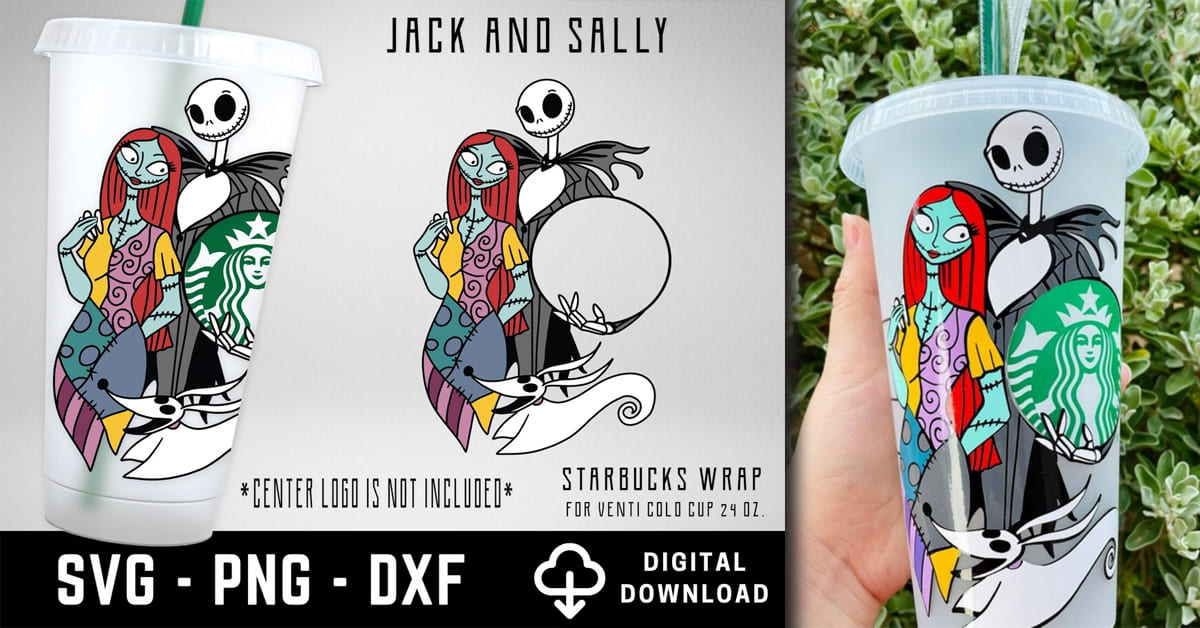 Jack And Sally SVG Starbucks Cold Cup facebook image.