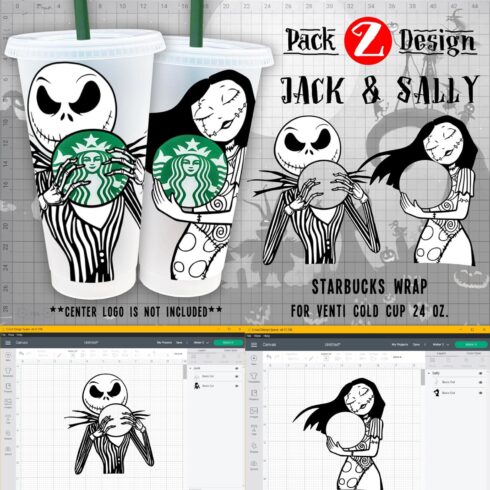 Jack And Sally Starbucks Cold Cup SVG cover image.