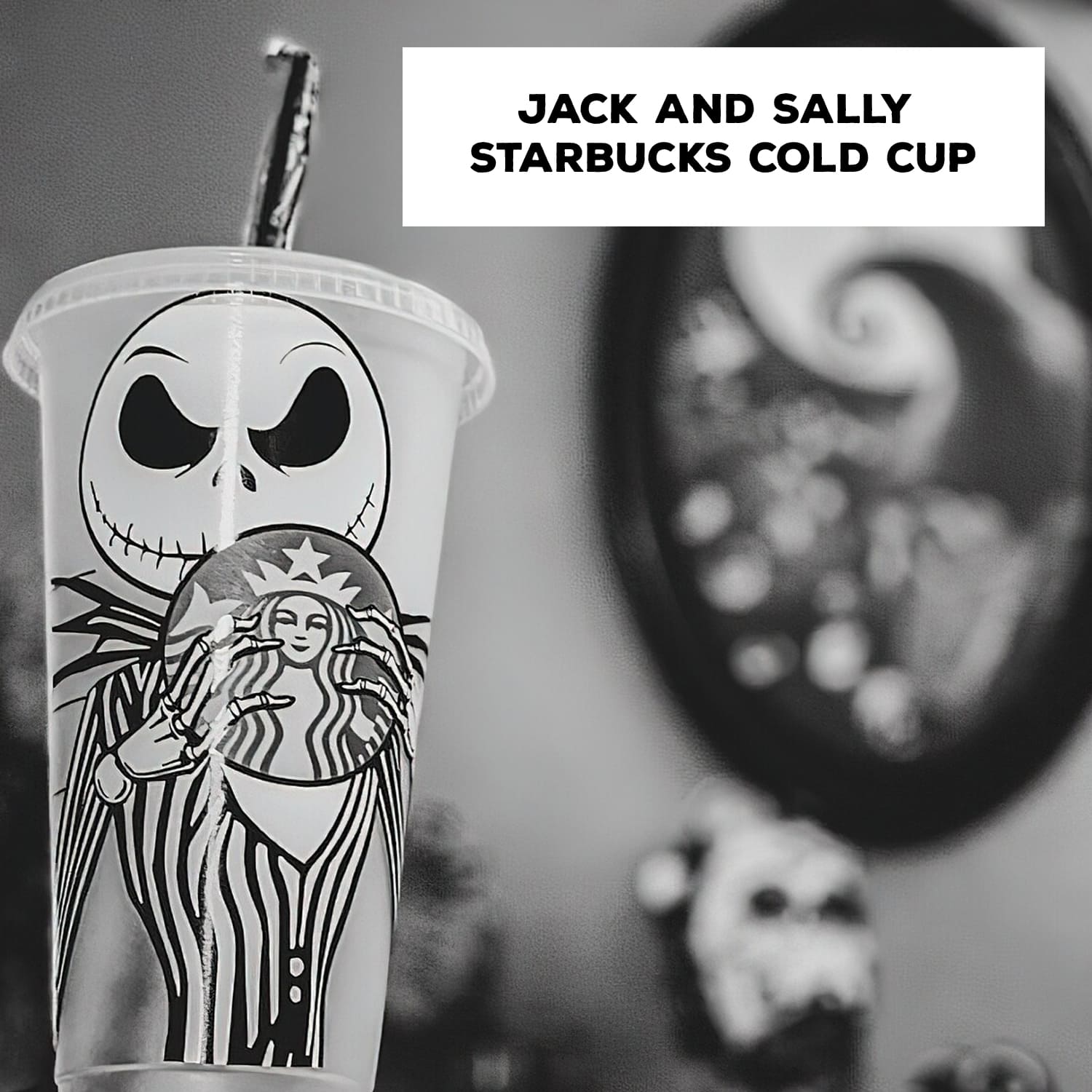 jack and sally starbucks cold cup svg illustration halloween.