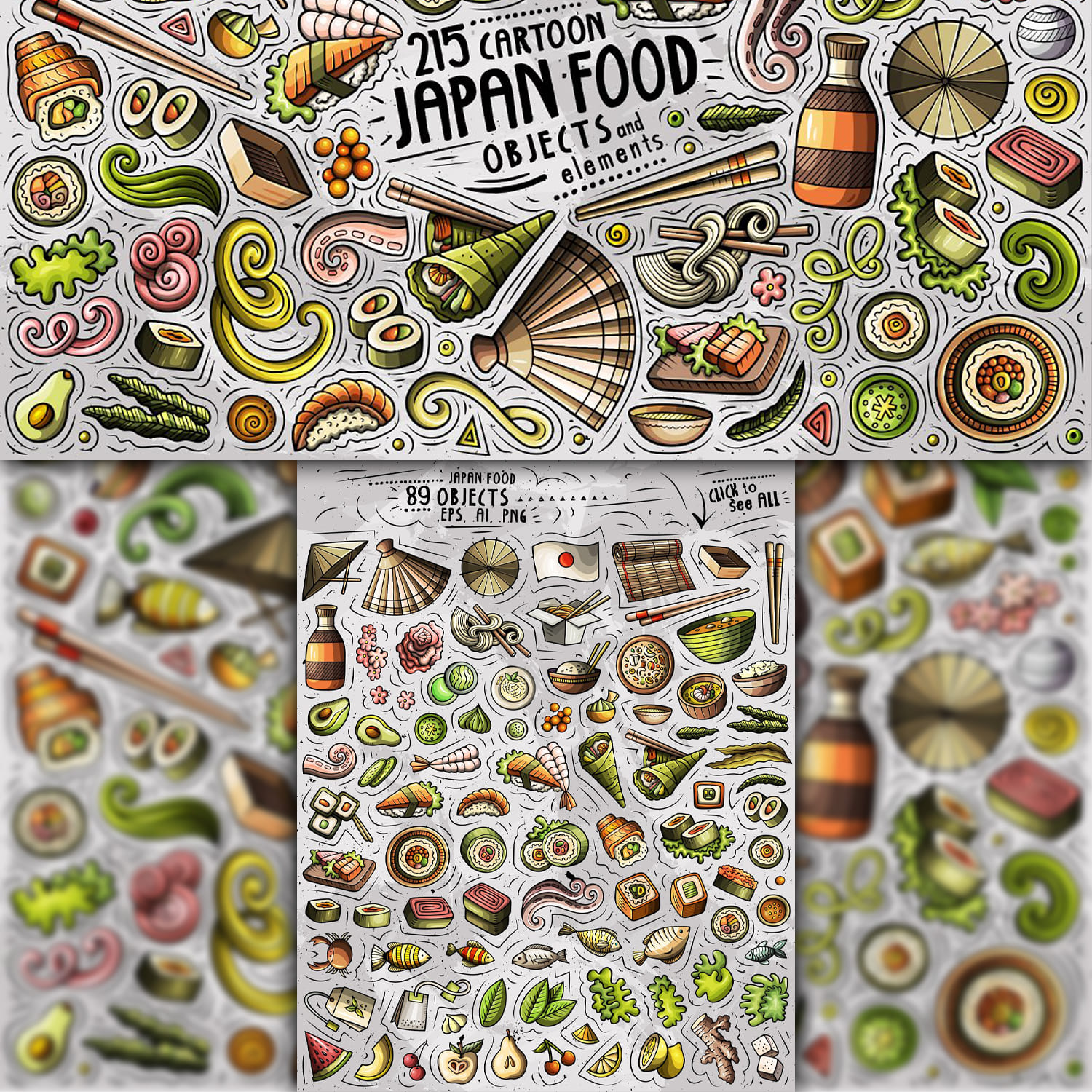 Japan Food Cartoon Objects Set 1500 1500 1.