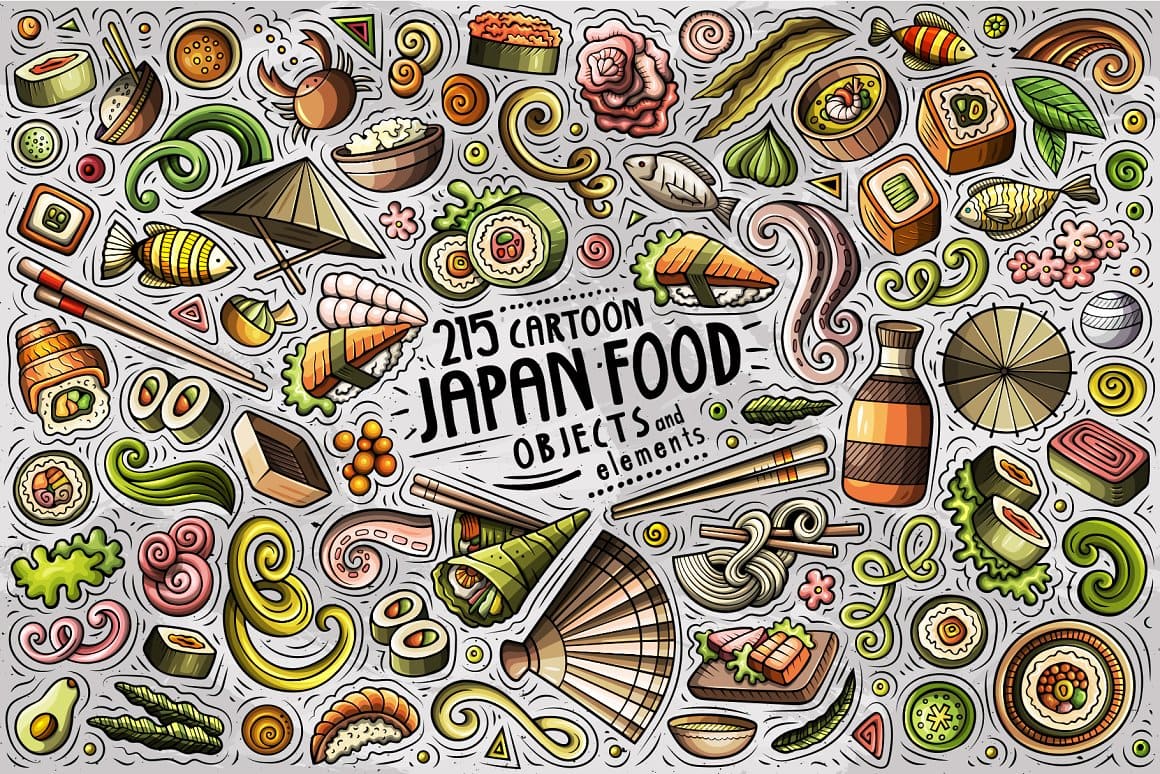 Japan Food Cartoon Objects Set Preview 1.