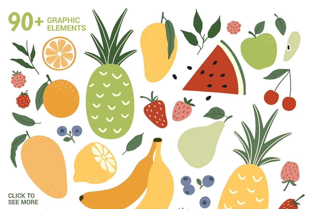 juicy fruits graphics elements collection.