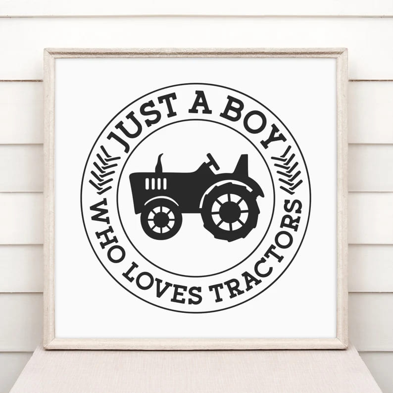 just a boy who loves tractors illustration.