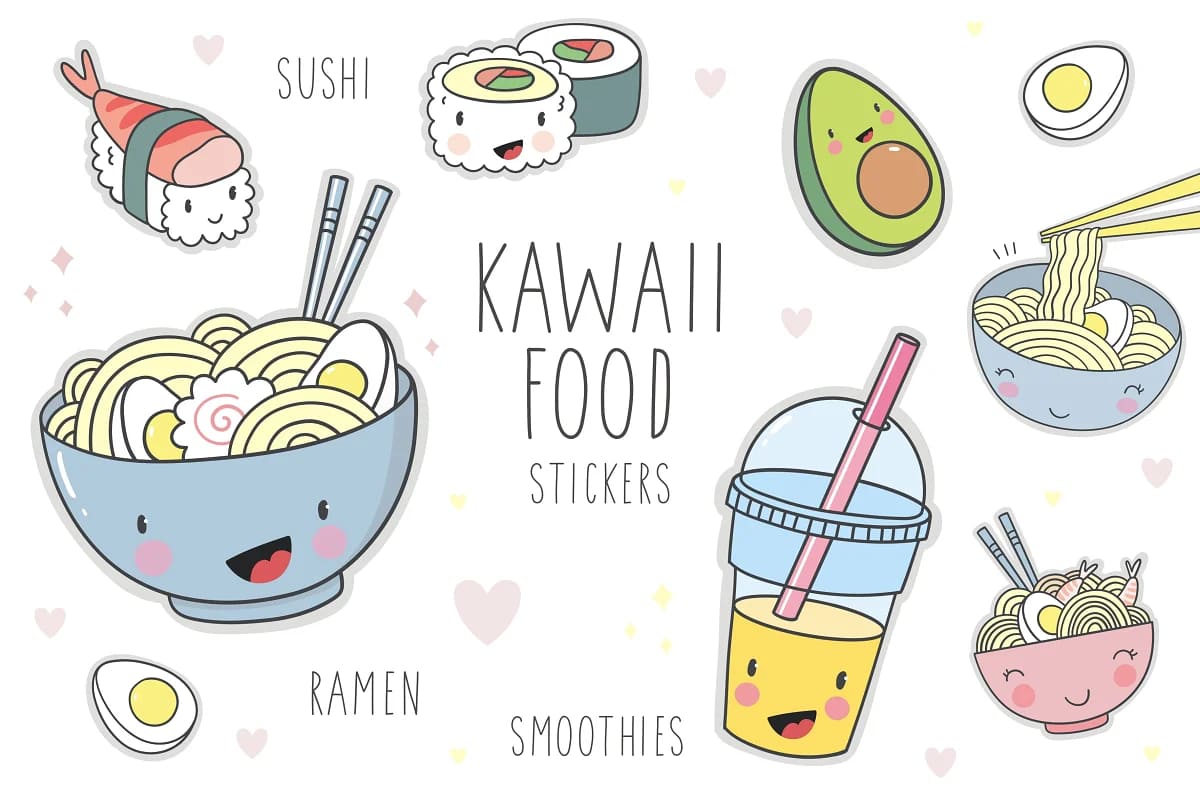 kawaii cartoon food stickers.
