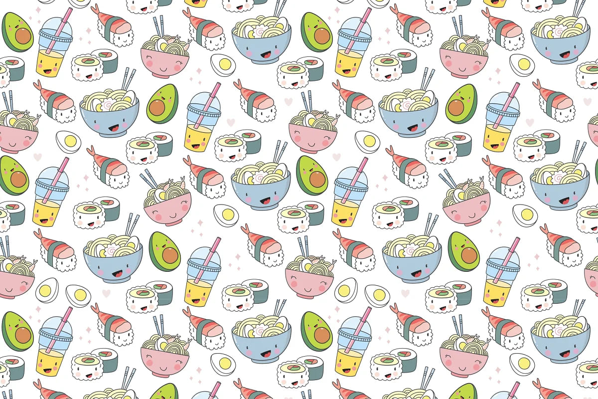 kawaii cartoon food stickers pattern.