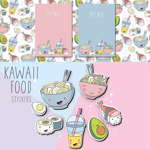 kawaii cartoon food stickers pack.