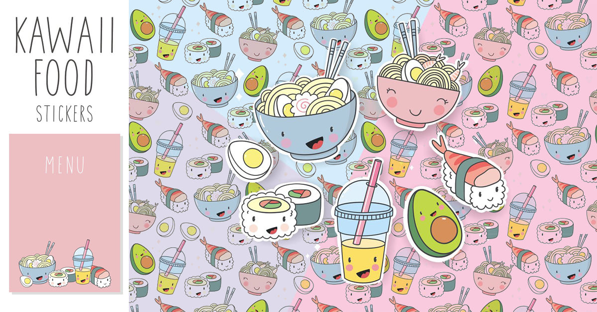 Kawaii Cartoon Food Stickers facebook image.
