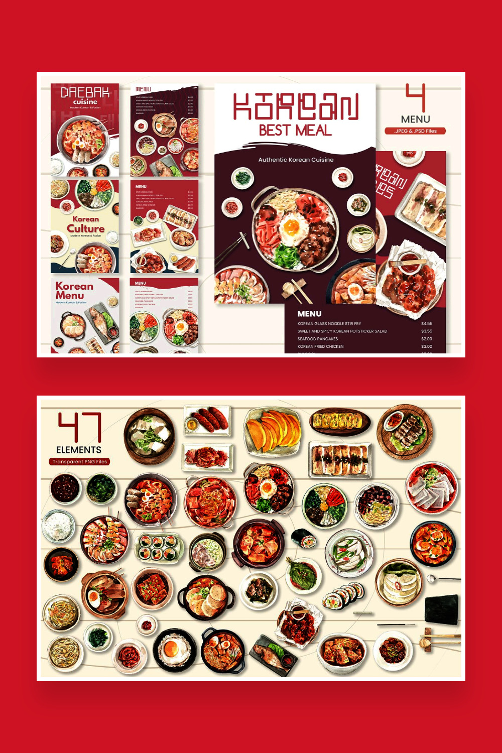 Korean food asian recipe watercolor pinterest.
