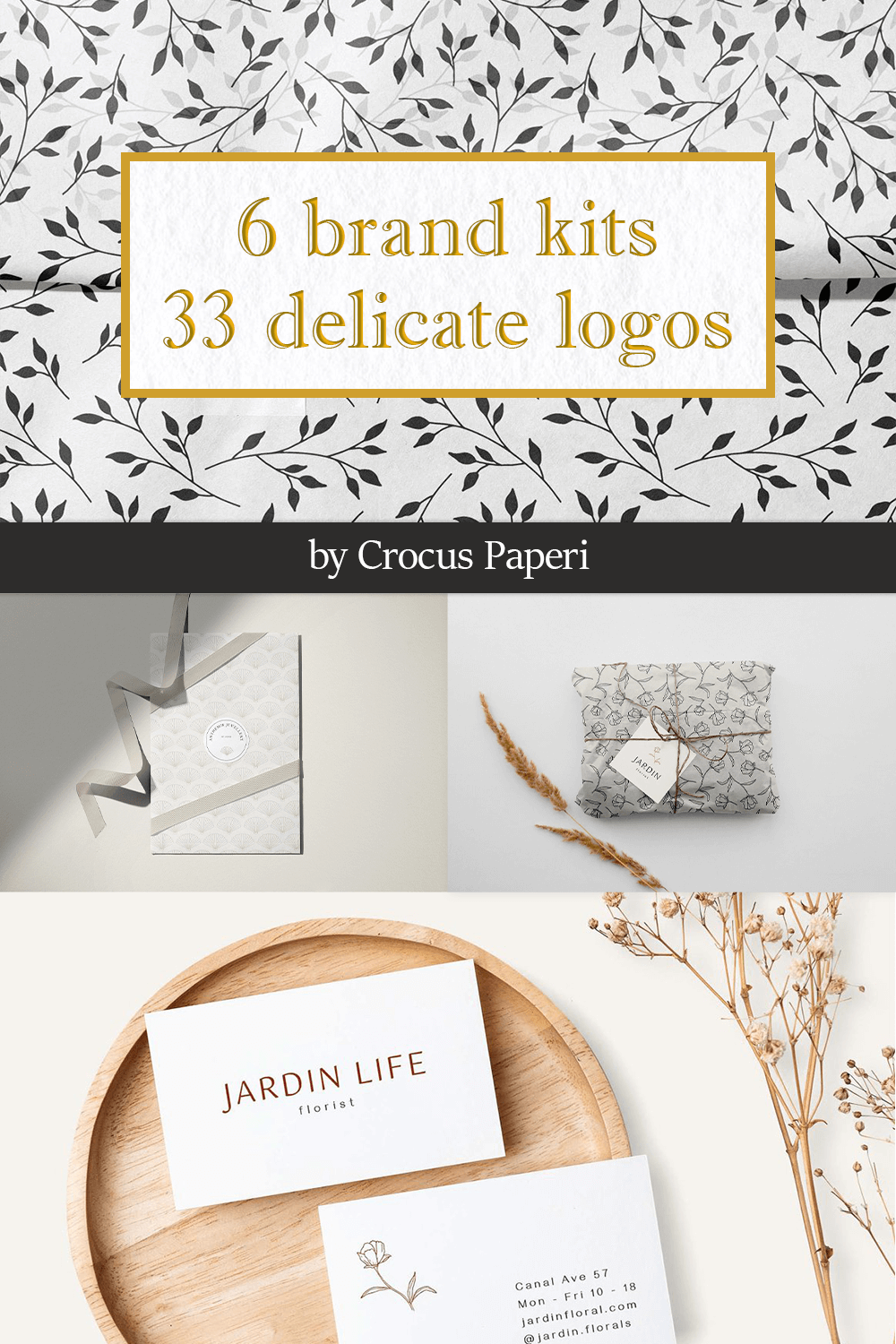 Mix of different slides 33 delicate logos and 6 unique branding kits.