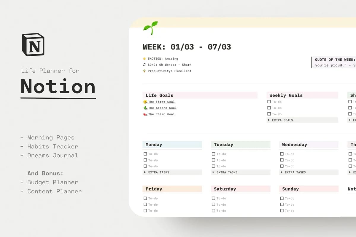 lifestyle planner notion template.