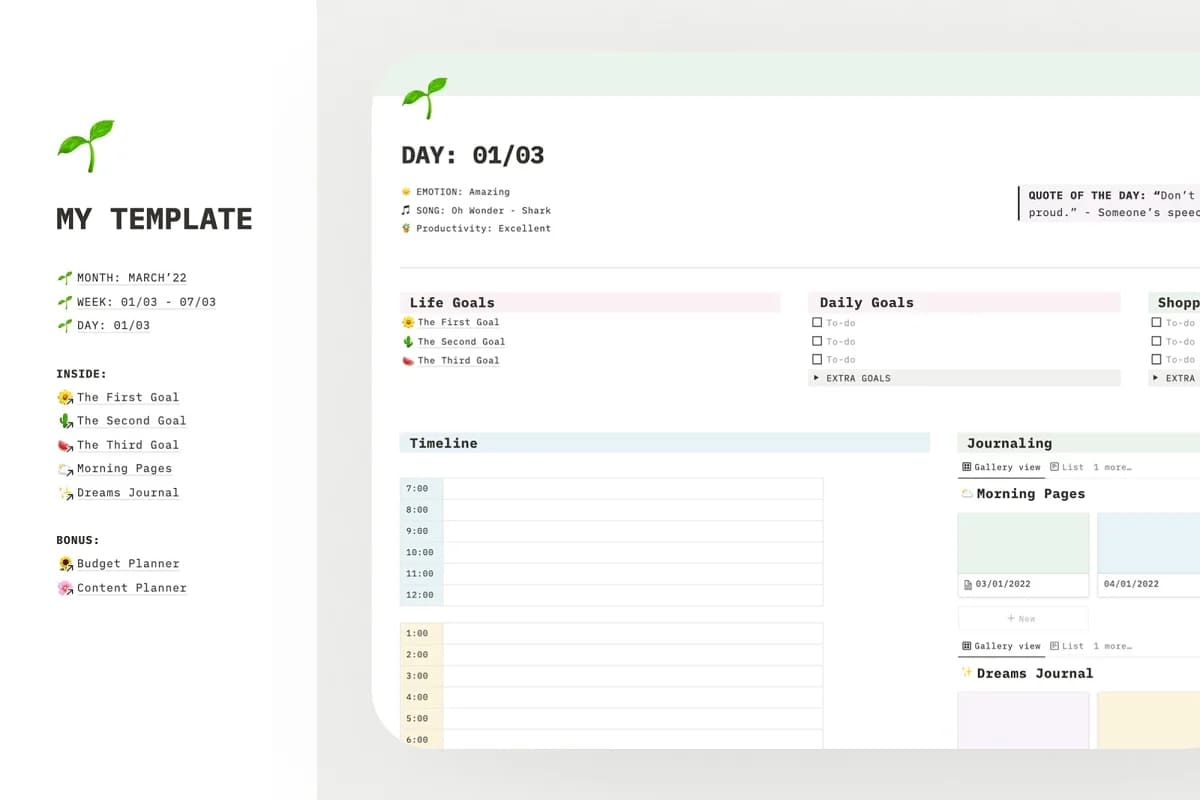 lifestyle planner notion template to keep track of tasks.