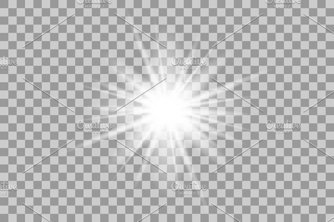 Light effects with long and short beams on a gray checkered background.